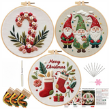Christmas Embroidery DIY Kit with 20CM Faux Bamboo Hoop - Nordic Style Cross Stitch Material Pack (Style 1)