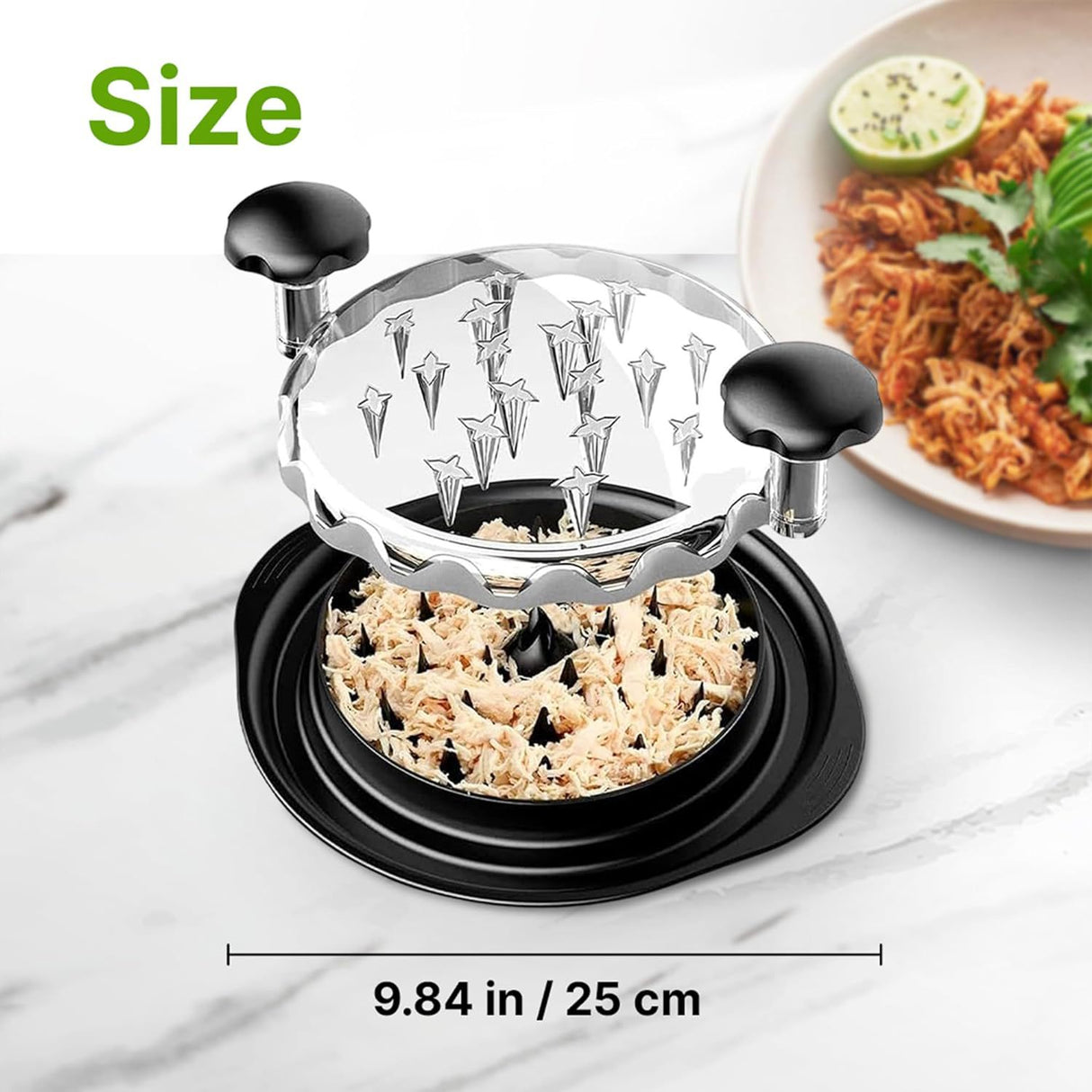Red Chicken Shredder Machine with Transparent Lid & Brush - Manual Meat Chopper and Pulverizer for Cooked Chicken and Pet Food