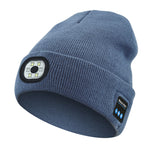 Light Blue Removable LED Bluetooth Headphone Beanie - Washable Knit Hat with 3-Level LED Illumination & Stereo Sound, USB Rechargeable