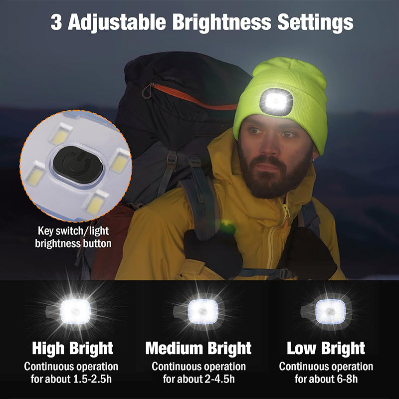Red Removable LED Bluetooth Headphone Beanie - Washable Knit Hat with 3-Level LED Illumination & Stereo Sound, USB Rechargeable