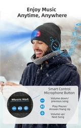 Red Removable LED Bluetooth Headphone Beanie - Washable Knit Hat with 3-Level LED Illumination & Stereo Sound, USB Rechargeable