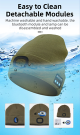 Red Removable LED Bluetooth Headphone Beanie - Washable Knit Hat with 3-Level LED Illumination & Stereo Sound, USB Rechargeable - 45-Degree Angle
