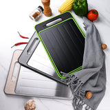 Black Aluminum Alloy Fast Thawing Dual-Sided Cutting Board(36.5x25CM) - Multifunctional Kitchen Tool with Garlic Grinder and Knife Sharpener - Front View