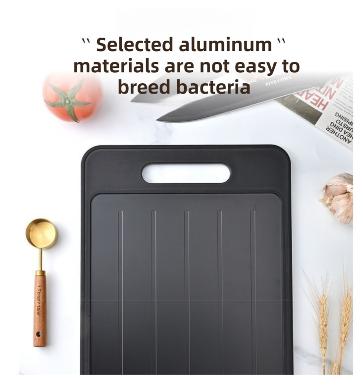 Black Aluminum Alloy Fast Thawing Dual-Sided Cutting Board(36.5x25CM) - Multifunctional Kitchen Tool with Garlic Grinder and Knife Sharpener