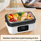 1L White Cordless Waterless Heated Lunch Box - Portable 304 Stainless Steel Bento Box for Picnic Students Office Workers, Timed Insulation & USB Rechargeable - Front View
