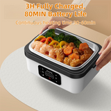 1L White Cordless Waterless Heated Lunch Box - Portable 304 Stainless Steel Bento Box for Picnic Students Office Workers, Timed Insulation & USB Rechargeable - Side View