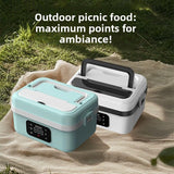 1L White Cordless Waterless Heated Lunch Box - Portable 304 Stainless Steel Bento Box for Picnic Students Office Workers, Timed Insulation & USB Rechargeable - Top-Down View