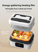 1L White Cordless Waterless Heated Lunch Box - Portable 304 Stainless Steel Bento Box for Picnic Students Office Workers, Timed Insulation & USB Rechargeable - Rear View