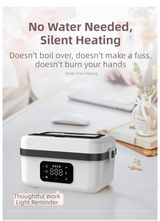 1L White Cordless Waterless Heated Lunch Box - Portable 304 Stainless Steel Bento Box for Picnic Students Office Workers, Timed Insulation & USB Rechargeable - Close-Up Angle