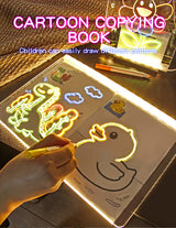 30x20CM LED Light-Up Tracing Doodle Board with 10 Brushes  - Erasable Fluorescent Drawing Tablet for Kids, Creative Painting, and Interactive Decoration/Gift - Top-Down View