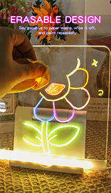 30x20CM LED Light-Up Tracing Doodle Board with 10 Brushes  - Erasable Fluorescent Drawing Tablet for Kids, Creative Painting, and Interactive Decoration/Gift - 45-Degree Angle