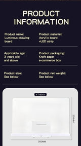 30x20CM LED Light-Up Tracing Doodle Board with 10 Brushes  - Erasable Fluorescent Drawing Tablet for Kids, Creative Painting, and Interactive Decoration/Gift - Close-Up Angle