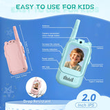 2-Pack Mini Wireless Video Intercom Set for Children(Blue & Pink) - Educational and Interactive Dual-Frequency Walkie Talkie Toy for Playtime