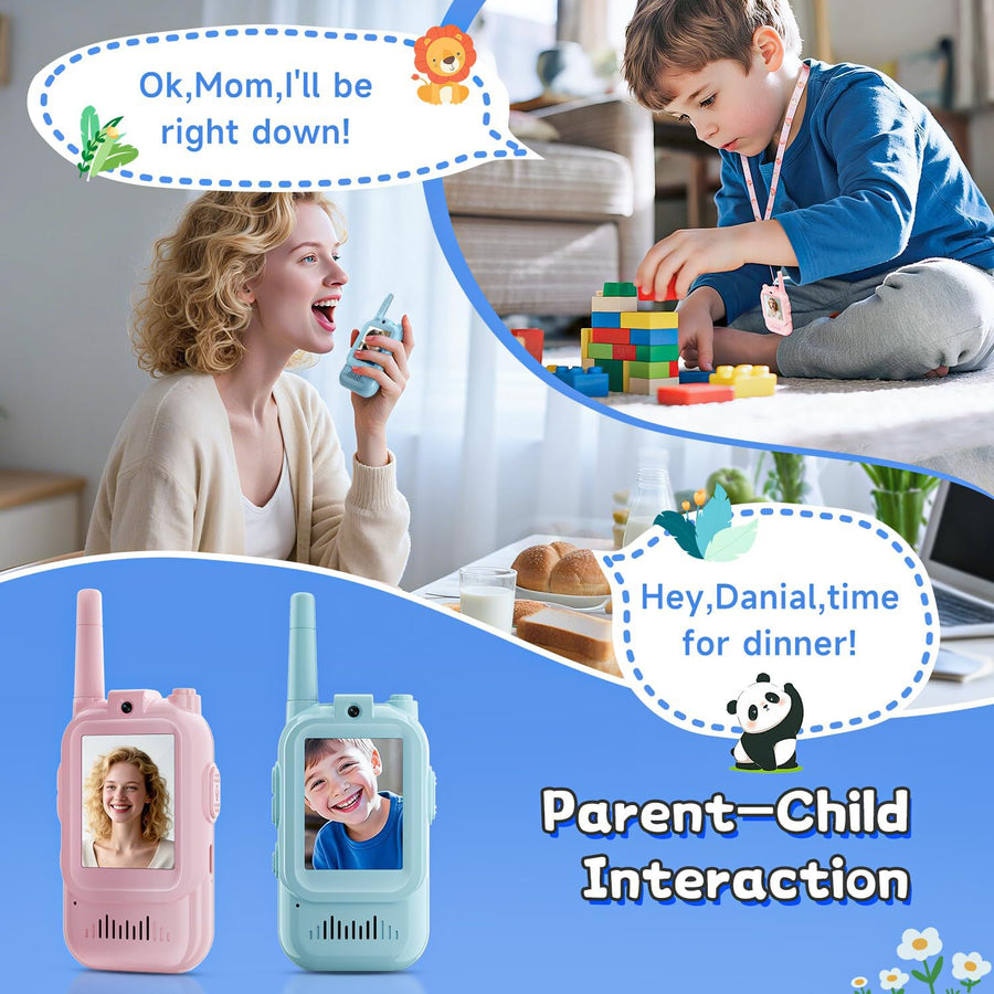 2-Pack Mini Wireless Video Intercom Set for Children(Blue) - Educational and Interactive Dual-Frequency Walkie Talkie Toy for Playtime