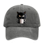 Grey Washed Cotton Baseball Cap with Cat Print - Spring/Summer Casual Adjustable Unisex Couple Sun Hat