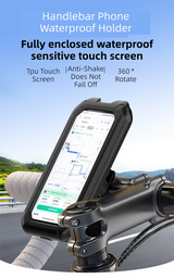 Black Bicycle Waterproof Phone Holder - Handlebar Mount with Sensitive Touch Screen, Anti-Drop & 360° Rotation Case for Navigation (Up to 7-inch Phones) - Front View
