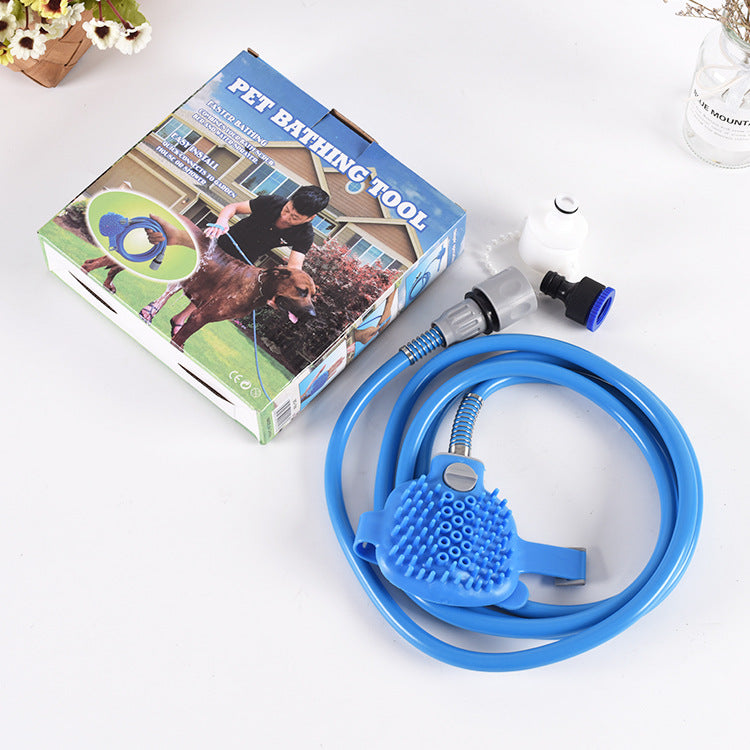 2-in-1 Pet Bathing Tool With Faucet Adapter & 2.2m Long Reach - Convenient Grooming System, Silicone Massage Shower Sprayer & Brush Head for Dogs and Cats