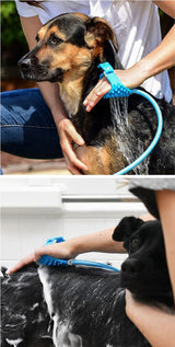 2-in-1 Pet Bathing Tool With Faucet Adapter & 2.2m Long Reach - Convenient Grooming System, Silicone Massage Shower Sprayer & Brush Head for Dogs and Cats - Rear View