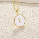 3-Pack Enamel Drip Oil Cross Necklace Set(White & Pink & Blue) - Fashionable Geometric Pendant, Niche Design, Electroplated Alloy Jewelry - Front View