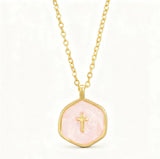 3-Pack Enamel Drip Oil Cross Necklace Set(White & Pink & Blue) - Fashionable Geometric Pendant, Niche Design, Electroplated Alloy Jewelry
