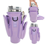 40oz Purple Insulated Tumbler Carrier Sleeve with Adjustable Shoulder Strap - Neoprene Triple-Pocket Holder for Outdoor and Car Use