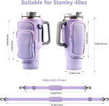 40oz Black Insulated Tumbler Carrier Sleeve with Adjustable Shoulder Strap - Neoprene Triple-Pocket Holder for Outdoor and Car Use