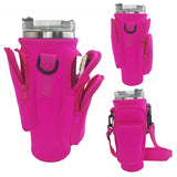 40oz Rose Red Insulated Tumbler Carrier Sleeve with Adjustable Shoulder Strap - Neoprene Triple-Pocket Holder for Outdoor and Car Use