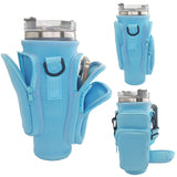 40oz Blue Insulated Tumbler Carrier Sleeve with Adjustable Shoulder Strap - Neoprene Triple-Pocket Holder for Outdoor and Car Use