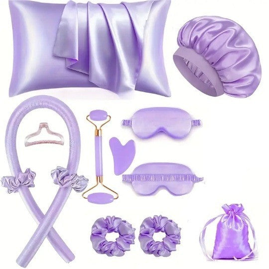 12-Piece Heatless Hair Curler Set for Damage-Free Curls & Comfortable Sleep - Soft Sponge Sleep-In Rollers for DIY Styling (Purple)