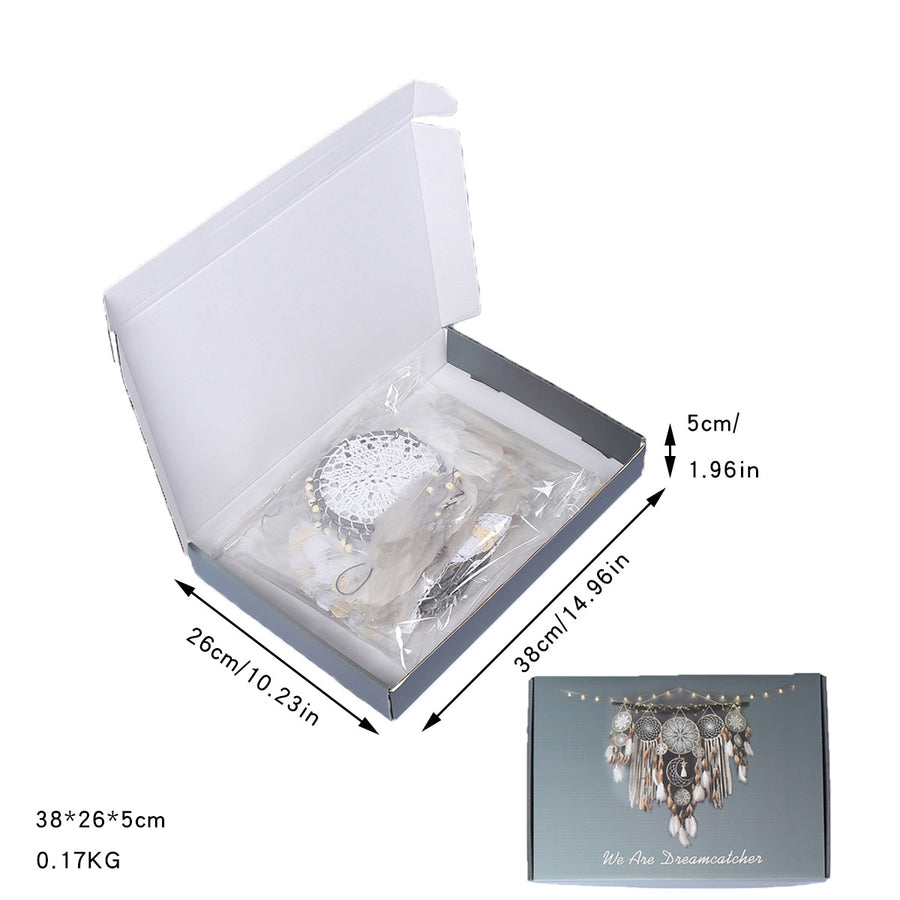 5-Piece Bohemian Handmade Dreamcatcher Wall Hanging Set (White) - Nordic Style Feather Room Decor with Premium Gift Box