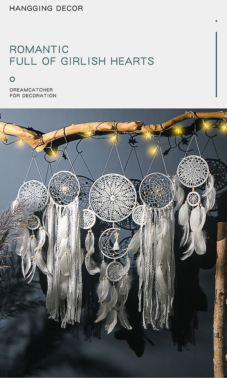 5-Piece Bohemian Handmade Dreamcatcher Wall Hanging Set (White) - Nordic Style Feather Room Decor with Premium Gift Box