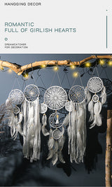 5-Piece Bohemian Handmade Dreamcatcher Wall Hanging Set (Grey) - Nordic Style Feather Room Decor with Premium Gift Box - Side View