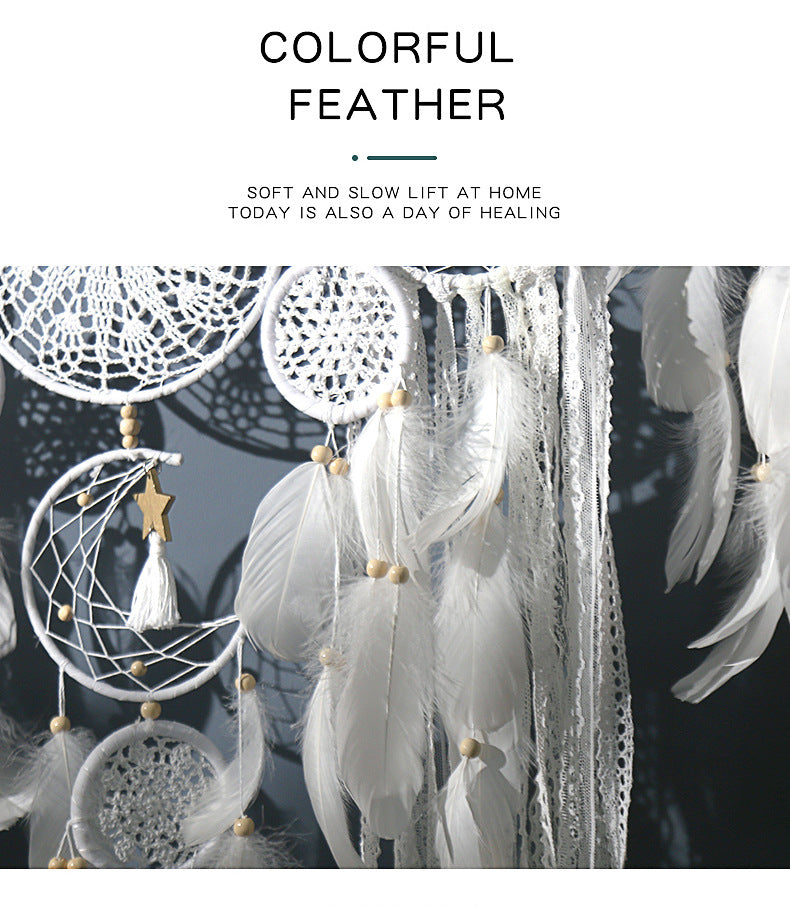 5-Piece Bohemian Handmade Dreamcatcher Wall Hanging Set (Grey) - Nordic Style Feather Room Decor with Premium Gift Box