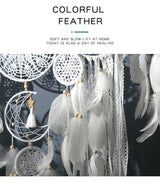 5-Piece Bohemian Handmade Dreamcatcher Wall Hanging Set (Grey) - Nordic Style Feather Room Decor with Premium Gift Box - Top-Down View