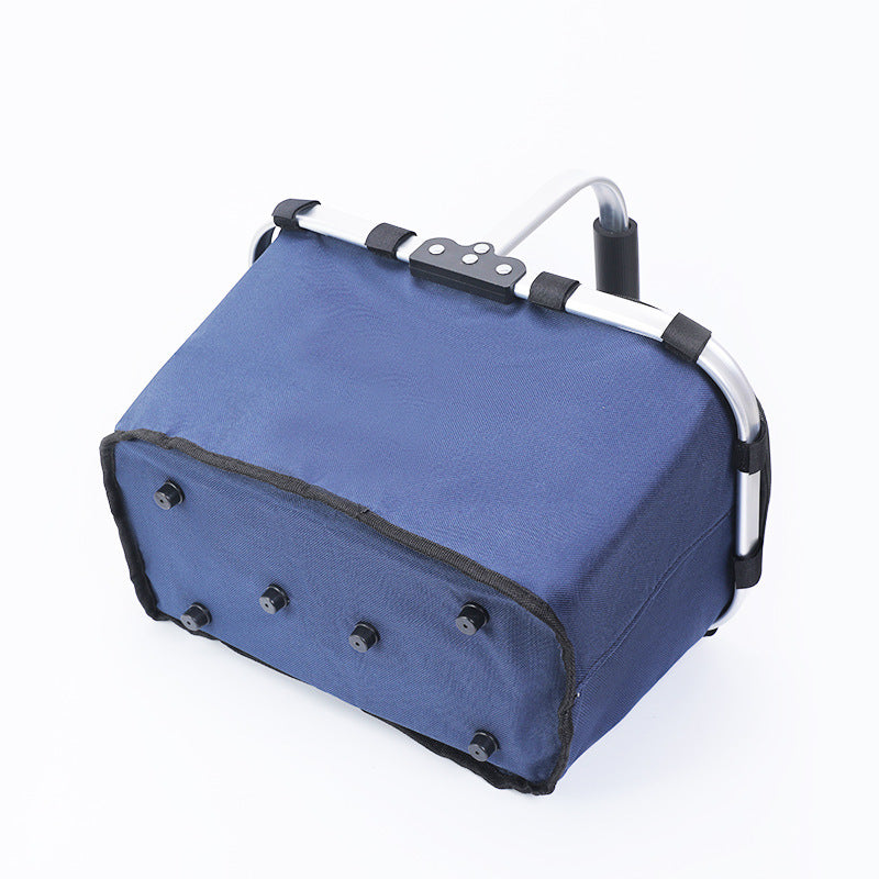 Dark Blue Foldable Insulated Picnic Basket With Zipper Lid & Handle - Modern Minimalist Large Capacity Thermal Shopping Basket for Grocery, Camping, and Meal Delivery