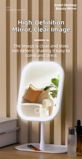 Portable LED Makeup Mirror with Integrated Fill Light & Storage Chassis - 360°Rotatable High-Definition Stylish Tabletop Vanity Mirror(White) - Front View