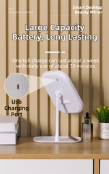 Portable LED Makeup Mirror with Integrated Fill Light & Storage Chassis - 360°Rotatable High-Definition Stylish Tabletop Vanity Mirror(White) - Top-Down View