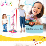 Kids Pink Karaoke Microphone & Adjustable Stand Toy - Portable Singing Machine Educational Musical Toy, Connects to Smartphones for MP3 Music Playback - Side View