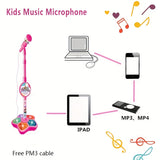Kids Black Karaoke Microphone & Adjustable Stand Toy - Portable Singing Machine Educational Musical Toy, Connects to Smartphones for MP3 Music Playback - Front View