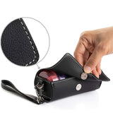 Portable 7-Day Weekly Travel Pill Organizer with Black PU Leather Pouch - 14 Colorful Compartments AM/PM Medication Planner, Dustproof & Light-Shielding - Front View