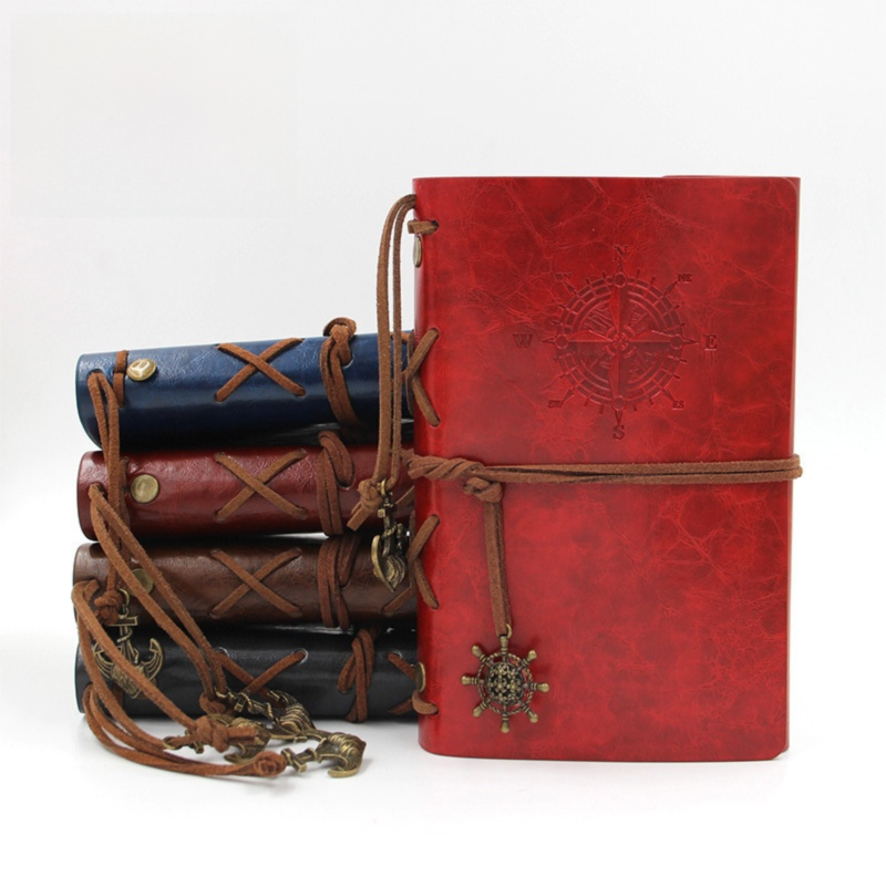 2-Pack A7 Nautical Vintage PU Leather Student Notebook - Pirate Style Strapped Diary with 150 Pages of Refillable Kraft Paper(Royal Blue)