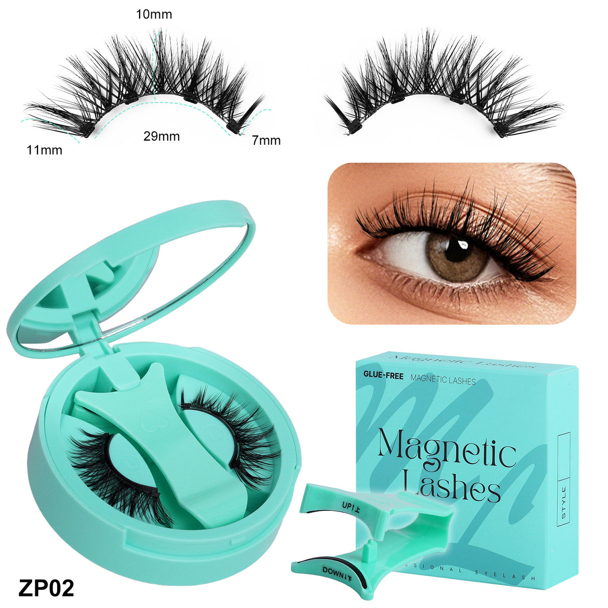 3-Set of 3D Magnetic Eyelash & Applicator (ZP02 4-Piece/Set) - Reusable, Glue-Free, Professional Makeup Tool, Alcohol-Free & Odorless