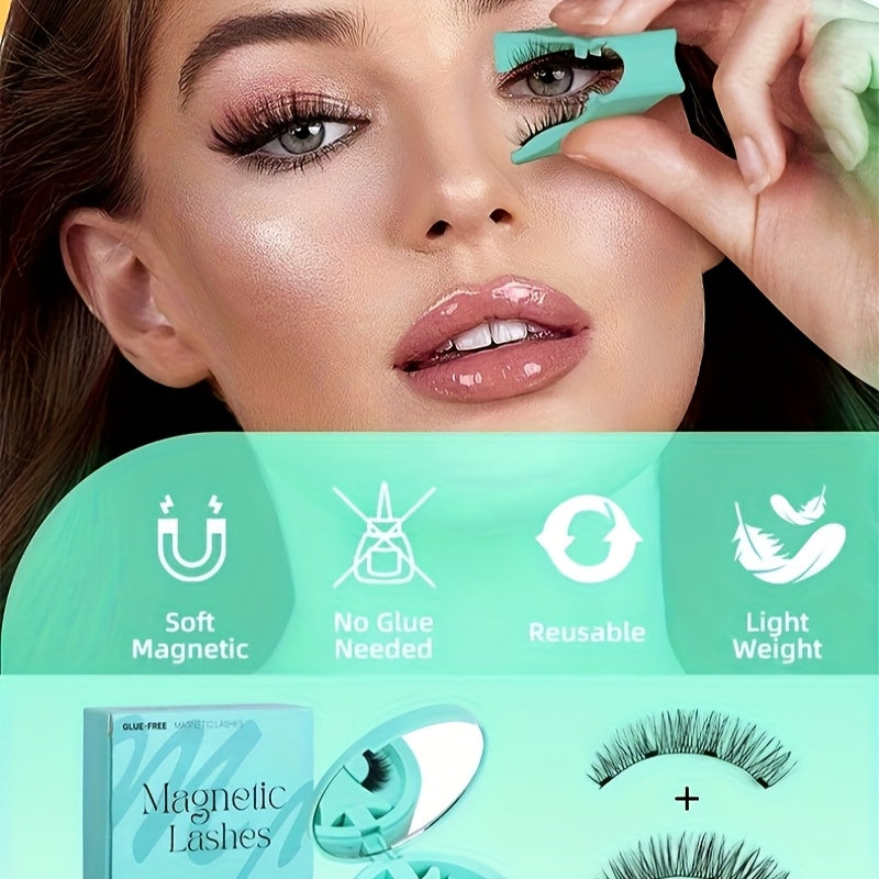 3-Set of 3D Magnetic Eyelash & Applicator (ZP02 4-Piece/Set) - Reusable, Glue-Free, Professional Makeup Tool, Alcohol-Free & Odorless