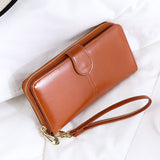 Dark Blue Women's Long Buckle Closure Wallet - PU Lether Large Capacity Multi-Slot Card Holder & Purse Combo wIth Wristband