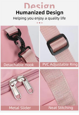 Pink Lightweight & Waterproof Sports Gym Bag with Separate Shoe Compartment, Adjustable Strap and Multiple Pockets - Large-Capacity Travel Duffel for Workout, Business & Getaways - Side View