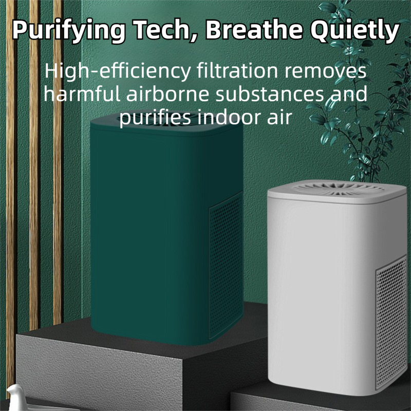 Green Compact Desktop Air Purifier with Dual Activated Carbon Filter - Ultra-Quiet Air Cleaner for Home & Office, Powerful 50 m³/h Airflow, Effectively Removes Odor, Smoke, Dust, Pollen & Pet Dander