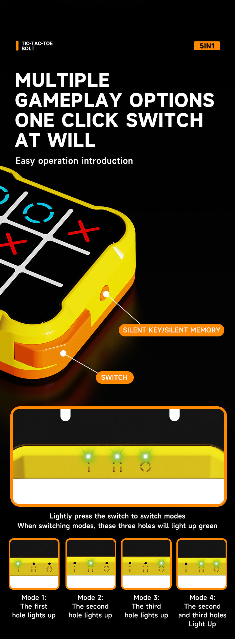 Yellow All-in-One Tic-Tac-Toe Desktop Game - Portable Family Interactive Board Toy, Brain Training Puzzle & Travel-Friendly Strategy Game