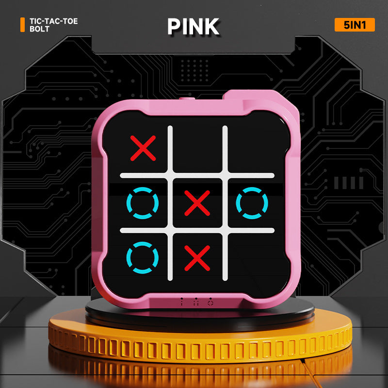 Pink All-in-One Tic-Tac-Toe Desktop Game - Portable Family Interactive Board Toy, Brain Training Puzzle & Travel-Friendly Strategy Game