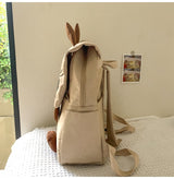 Khaki Lightweight Nylon Waterproof Schoolbag for Children - Large Capacity Daypack with Ugly-Cute Cat Design