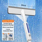 3-in-1 Spray Window Squeegee with 30cm Clean-Panel & 115cm Extension Pole - Multi-functional Spray, Scrub & Squeegee Tool with 3 Microfiber Cloths